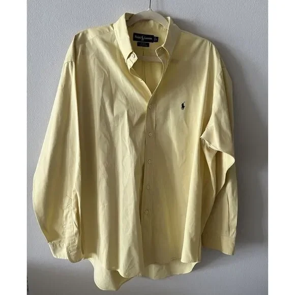 Polo Ralph Lauren Mens Button Down Shirt Blake Size Large Yellow Preppy Pony - Picture 1 of 7